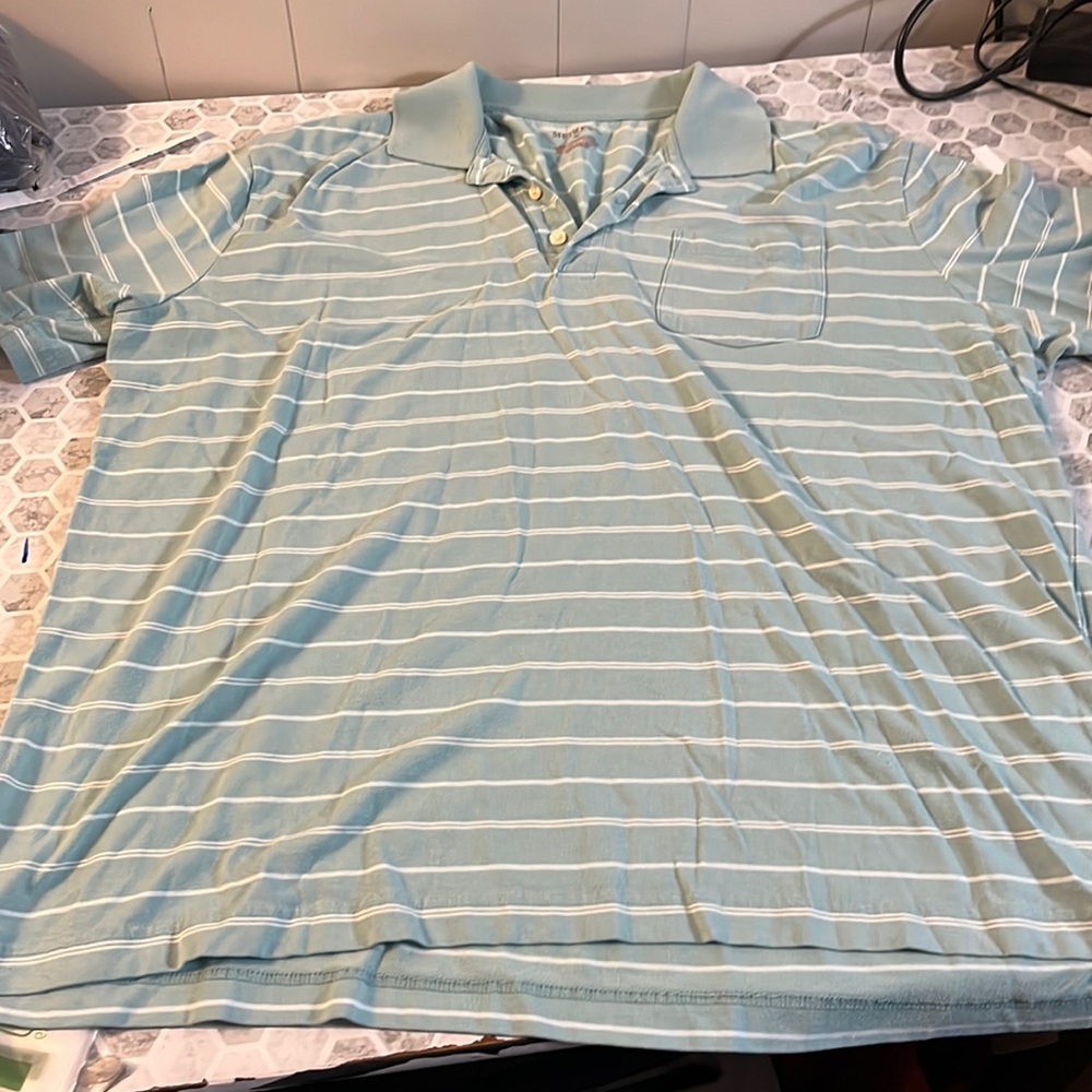 Merona XL Blue White Striped Short Sleeve Pocket Polo Style Shirt